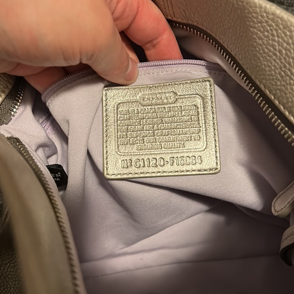 Coach Silver Metallic Pebbled Leather Shoulder Duffel Bag - Picture 9 of 10